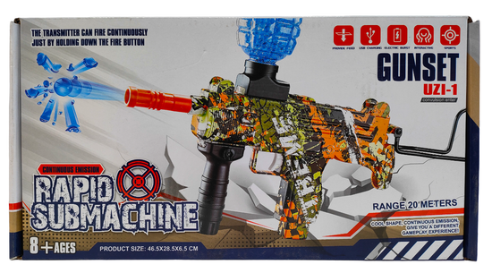 Гидрогелевый Автомат UZI-1 " Ганстер " , с глушителем стреляющий гелевыми шариками - орбизами