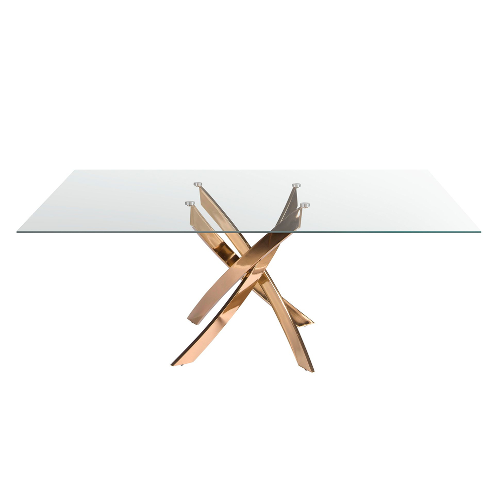 Прямоугольный обеденный стол 1169 из стекла и стали цвета розового золота 160x95