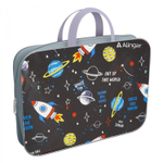 Папка с ручками 1 отделение, А4 260х340х80 мм, Alingar, ПВХ, ручки тесьма, дизайн с одной стороны, молния сверху, внутр. карман, "Среди планет"