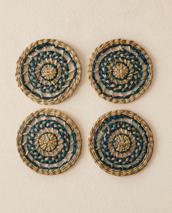 ZARA HOME НАБОР ПОДСТАВОК ПОД СТАКАН ИЗ МОРСКОЙ ТРАВЫ (4 ШТ.), СИНИЙ