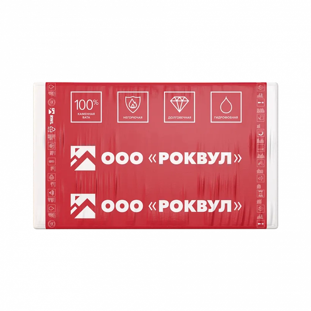Плита теплоизоляционная гидрофобизированная из минеральной ваты на основе базальтовых горных пород ФТ БАРЬЕР, РОКВУЛ