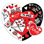 Открытка - мини двойная, с термографией, "Mi Amore", 86х167 мм, с текстом, форма-сердце, черно-белый фон с красными сердечками