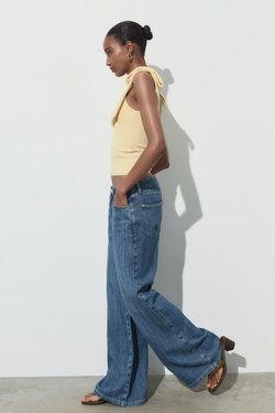 ZARA ТОП ИЗ ЭЛАСТИЧНОЙ ТАКНИ С БАНТАМИ, СВЕТЛО-ЖЕЛТЫЙ