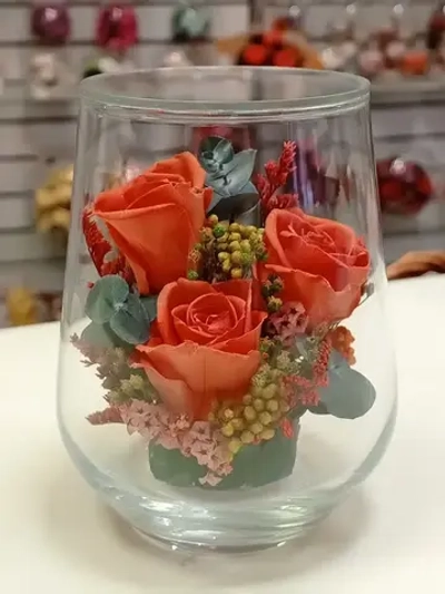 натуральные кустовые розы в стекле, вакуум*