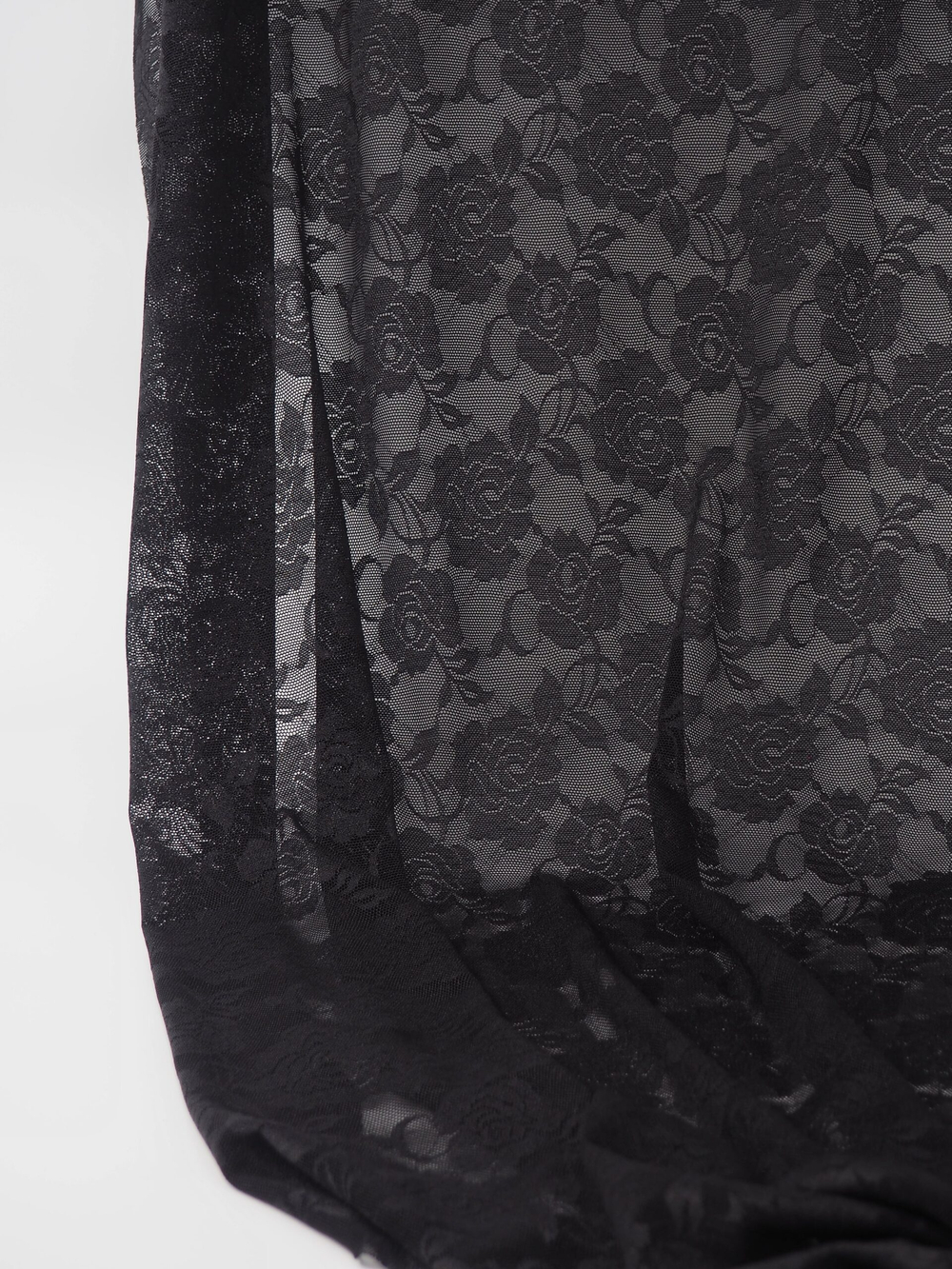 Сетка эластичная черная с цветочным принтом ОТРЕЗЫ