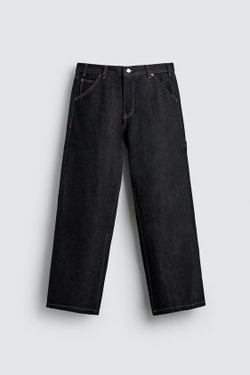 ZARA ДЖИНСЫ CARPINTERO BAGGY FIT С ДЕКОРАТИВНОЙ СТРОЧКОЙ, СИНИЙ