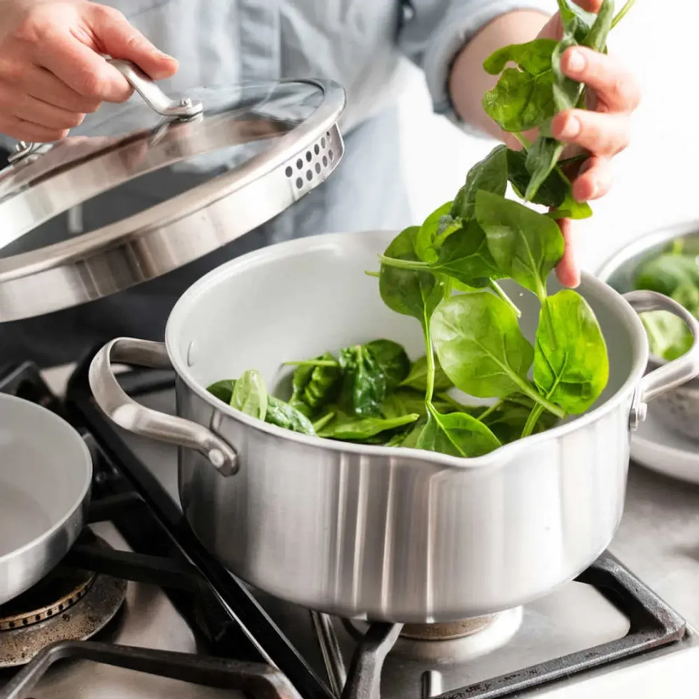 GreenPan Кастрюля Venice Pro 24 см 7,6 л с паровой вставкой evershine light grey