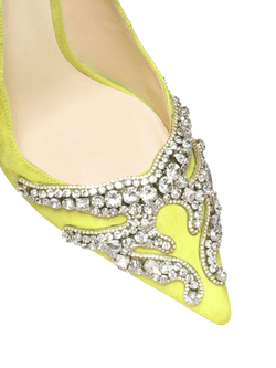 Женские замшевые салатовые туфли со стразами