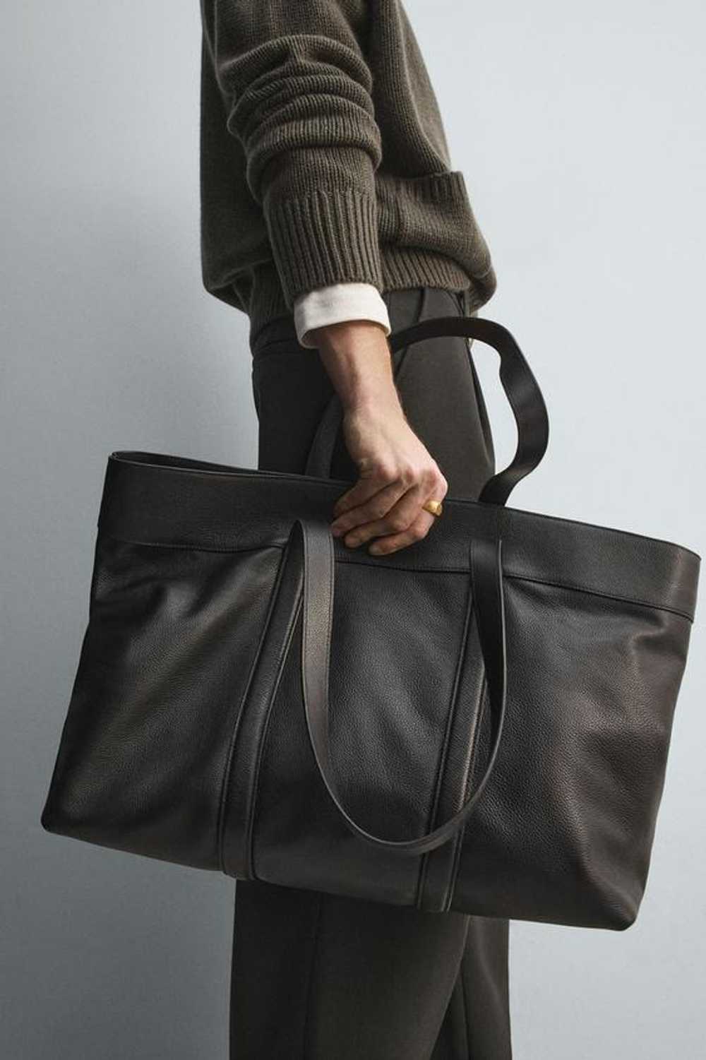 ZARA КОЖАНАЯ СУМКА-ШОПЕР - LIMITED EDITION, ЧЕРНЫЙ