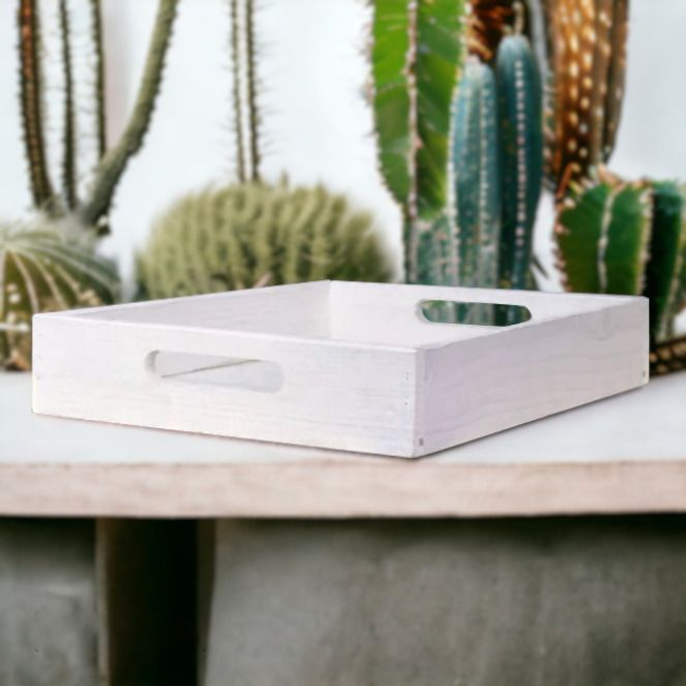 Столик поднос деревянный разборный 38х28 см, поднос декоративный для кухни Флоутард из массива сосны, столик для завтрака в постель, белый