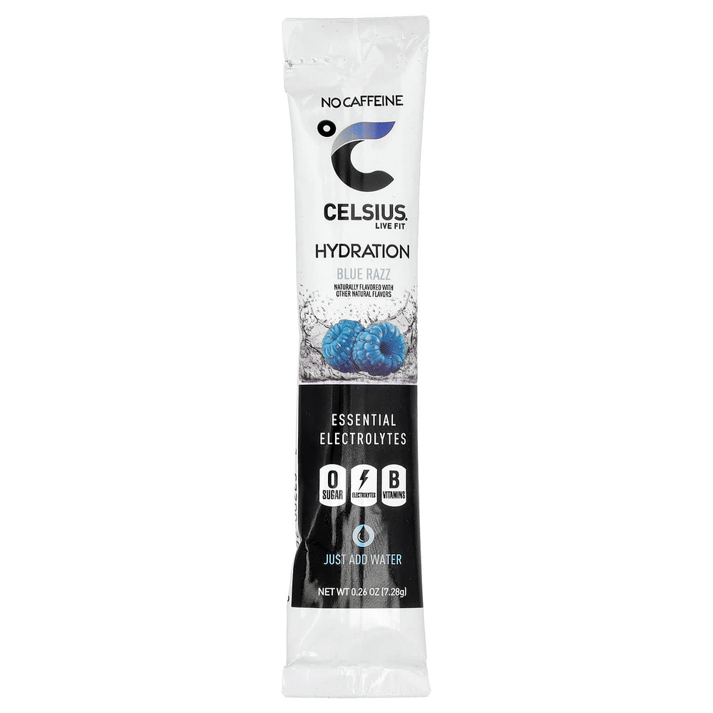 Celsius, Live Fit, увлажнение, незаменимые электролиты, без кофеина, синяя роза, 14 стиков в виде порошка для увлажнения, по 7,28 г (0,26 унции)