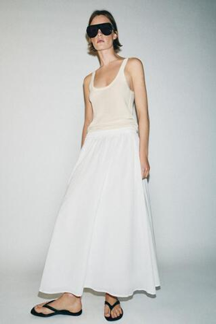 ZARA ЮБКА-НАКИДКА МИДИ, БЕЛЫЙ