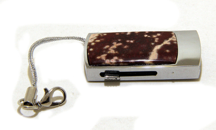 Подарочная USB флеш карта на 64GB с накладкой камня яшма, в подарочной упаковке,