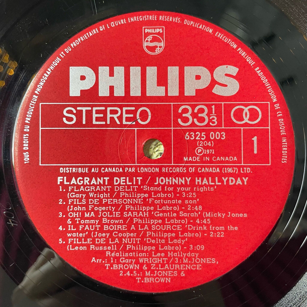 Винтажная виниловая пластинка LP Johnny Hallyday Flagrant Delit (Canada 1971)