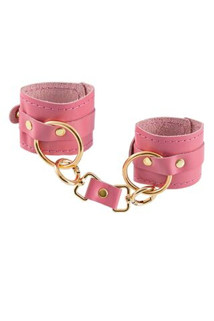 Розовые однослойные кожаные наручники