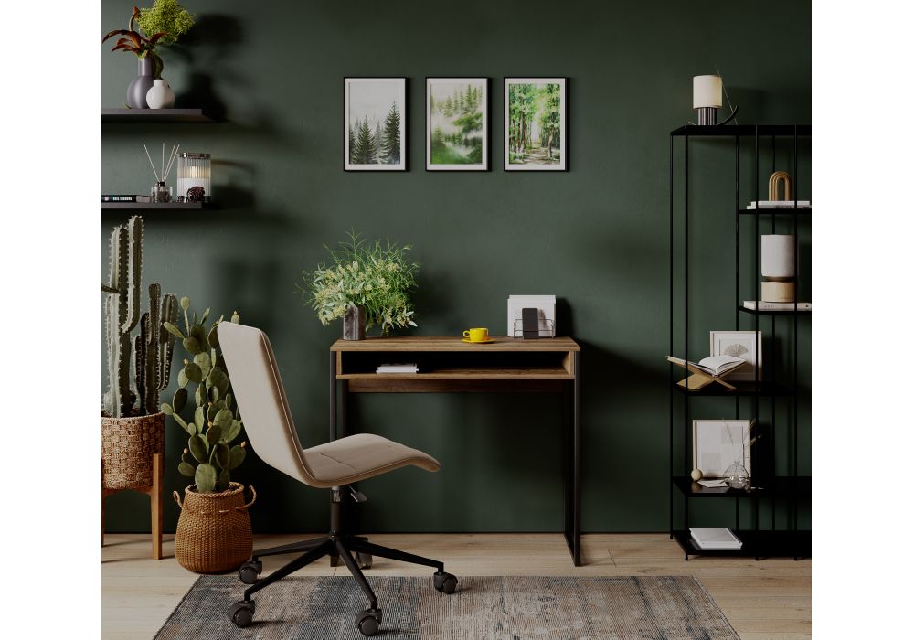 Письменный стол Лео Лофт 85х39х75 черный матовый / дуб делано темный