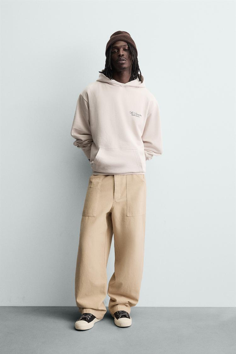 ZARA ТОЛСТОВКА С НАДПИСЬЮ, СВЕТЛО-БЕЖЕВЫЙ