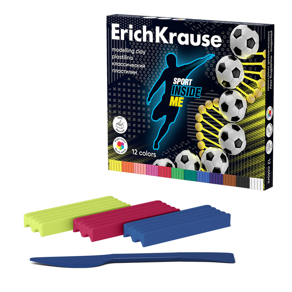 Пластилин 12цв 180гр. Erich Krause Sport DNA со стеком