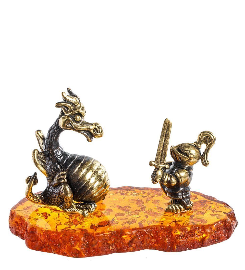Народные промыслы AM- 533 Фигурка «Рыцарь с драконом» (латунь, янтарь)