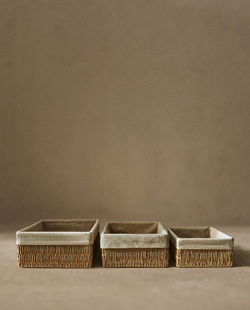 ZARA HOME ПРЯМОУГОЛЬНАЯ КОРЗИНА С ТКАНЕВОЙ ВНУТРЕННЕЙ ОБИВКОЙ, СВЕТЛО-БЕЖЕВЫЙ