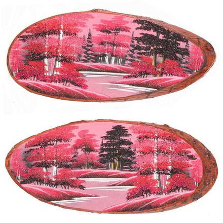 Панно на срезе дерева "Розовый закат" горизонтальное 65-70 см R118860