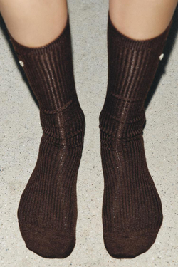 ZARA НОСКИ ИЗ СМЕСОВОЙ ШЕРСТИ С УКРАШЕНИЯМИ И БУСИНАМИ, КОРИЧНЕВЫЙ