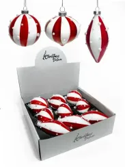Набор стеклянных украшений Белуччи 80 мм., красный с белым, 9 шт., Christmas DeLuxe (13080)