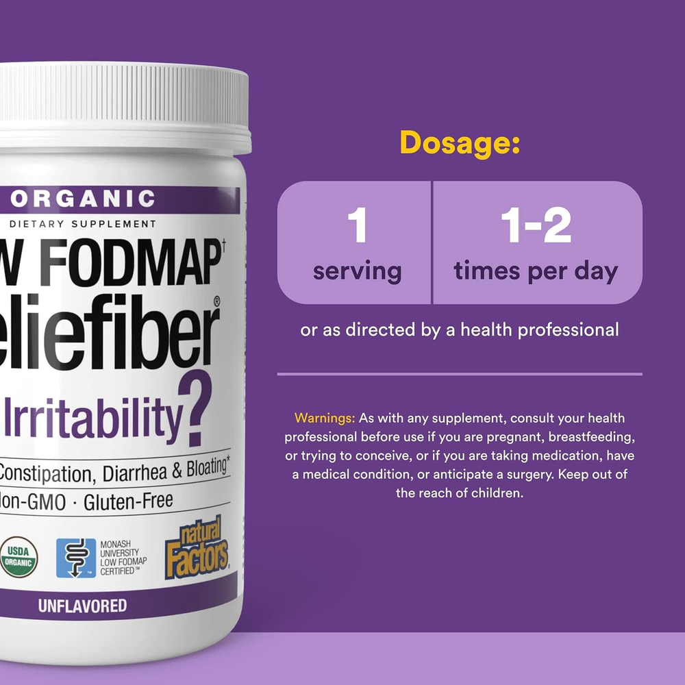 Natural Factors, Reliefiber®, органическая добавка с низким уровнем Fodmap†, с нейтральным вкусом, 150 г (5,3 унции)