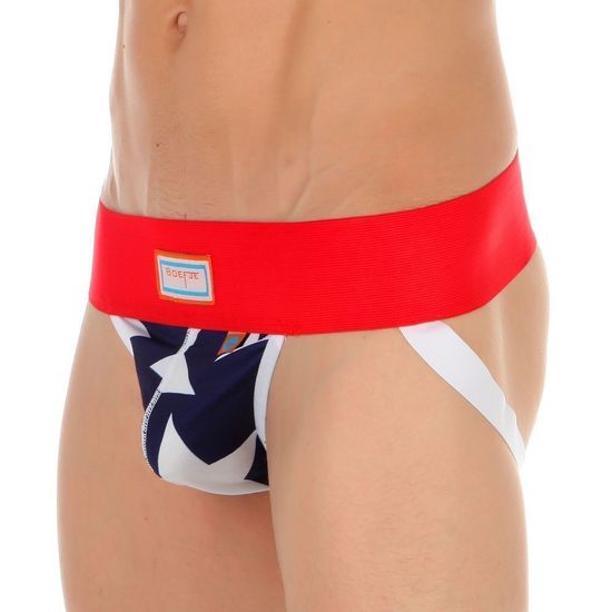 Мужские трусы джоки темно-синие с принтом "звезды" и красной резинкой Boefje