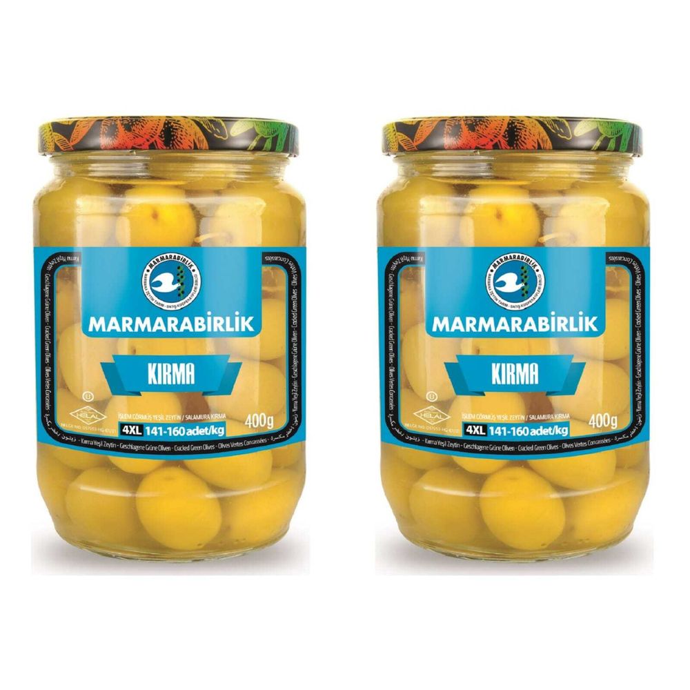 Оливки Marmarabirlik зеленые KIRMA 4XL, 400 г, 2 шт
