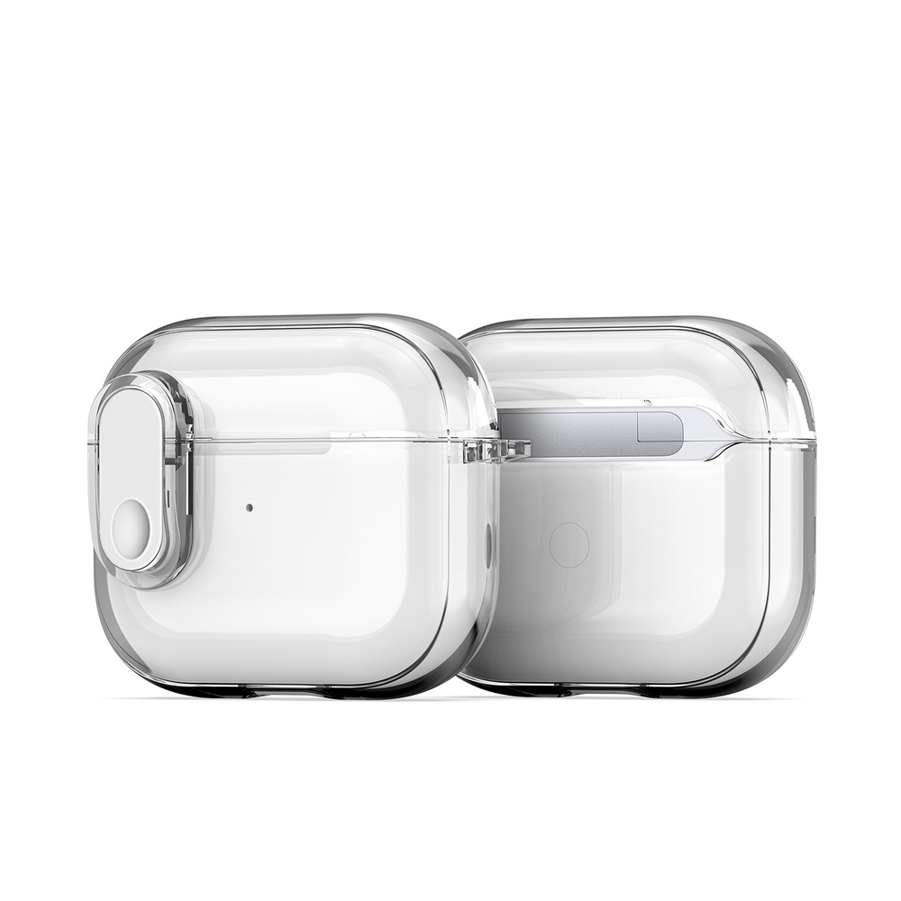 Прозрачный чехол с белой кнопкой для наушников AirPods 3, серия PECL Series от Dux Ducis, в комплекте с карабином
