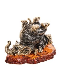Народные промыслы AM-2814 Фигурка «Бегемот и слон друзья» (латунь, янтарь)