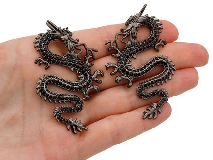 Серьги-гвоздики "Дракон", 60,5мм, со стразами
