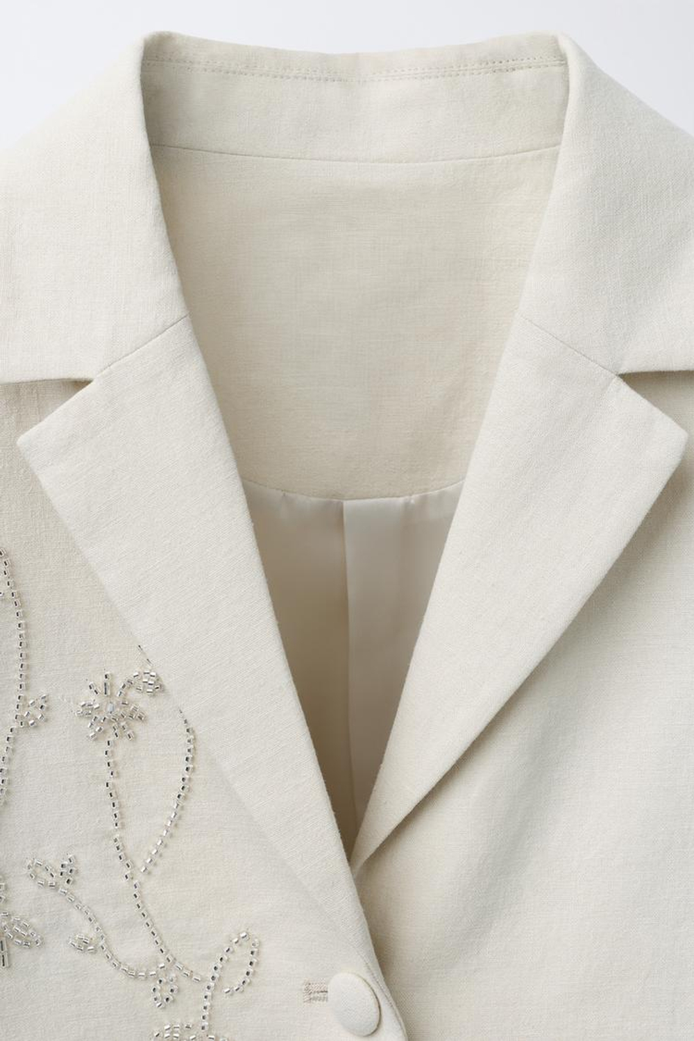 ZARA ЛЬНЯНОЙ БЛЕЙЗЕР С БЛЕСТЯЩИМИ ДЕТАЛЯМИ, СВЕТЛО-БЕЖЕВЫЙ