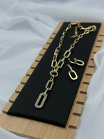 Колье-галстук из овальных звеньев с мелкими кристаллами, оттенок золото