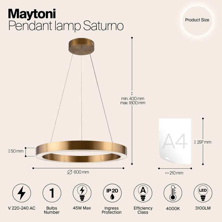 Подвесная светодиодная люстра Maytoni Saturno MOD415PL-L45BS4K