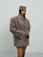 Пиджак оверсайз с объемными плечами, Коричневый