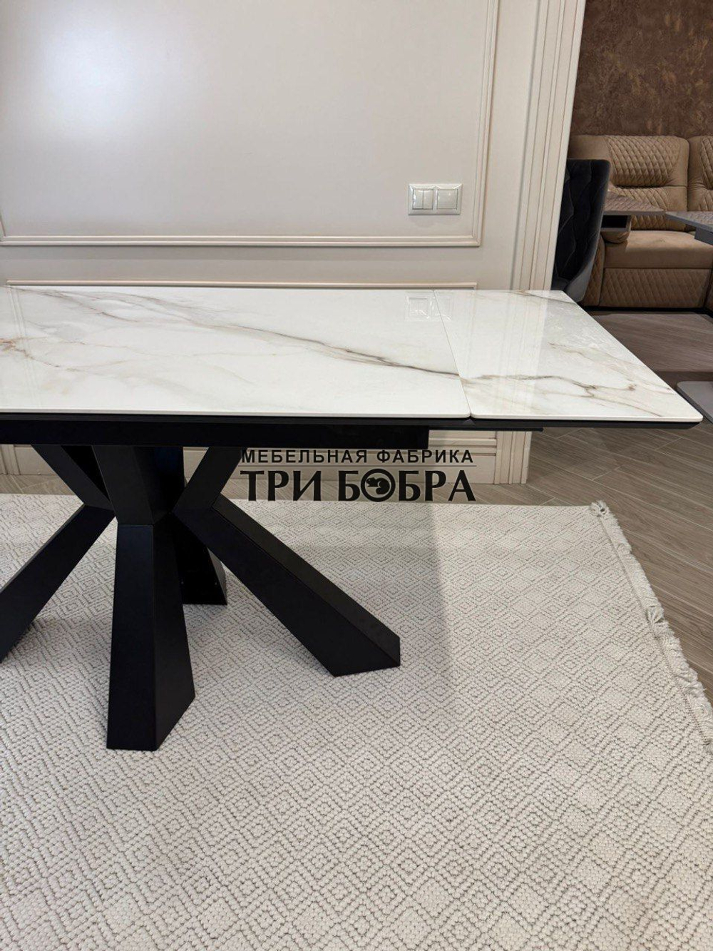 Кухонный раздвижной стол "Спайдер" из КЕРАМОГРАНИТА, итальянский мрамор