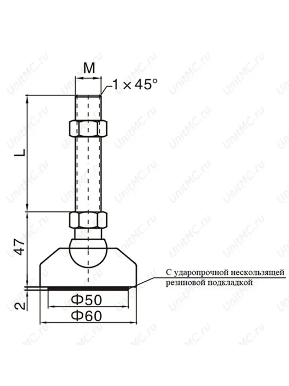 Опора шарнирная UnitMC регулируемая 400203 60xM12x100