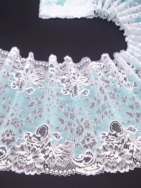 03-169 Кружево эластичное 23 см, бирюза/белый