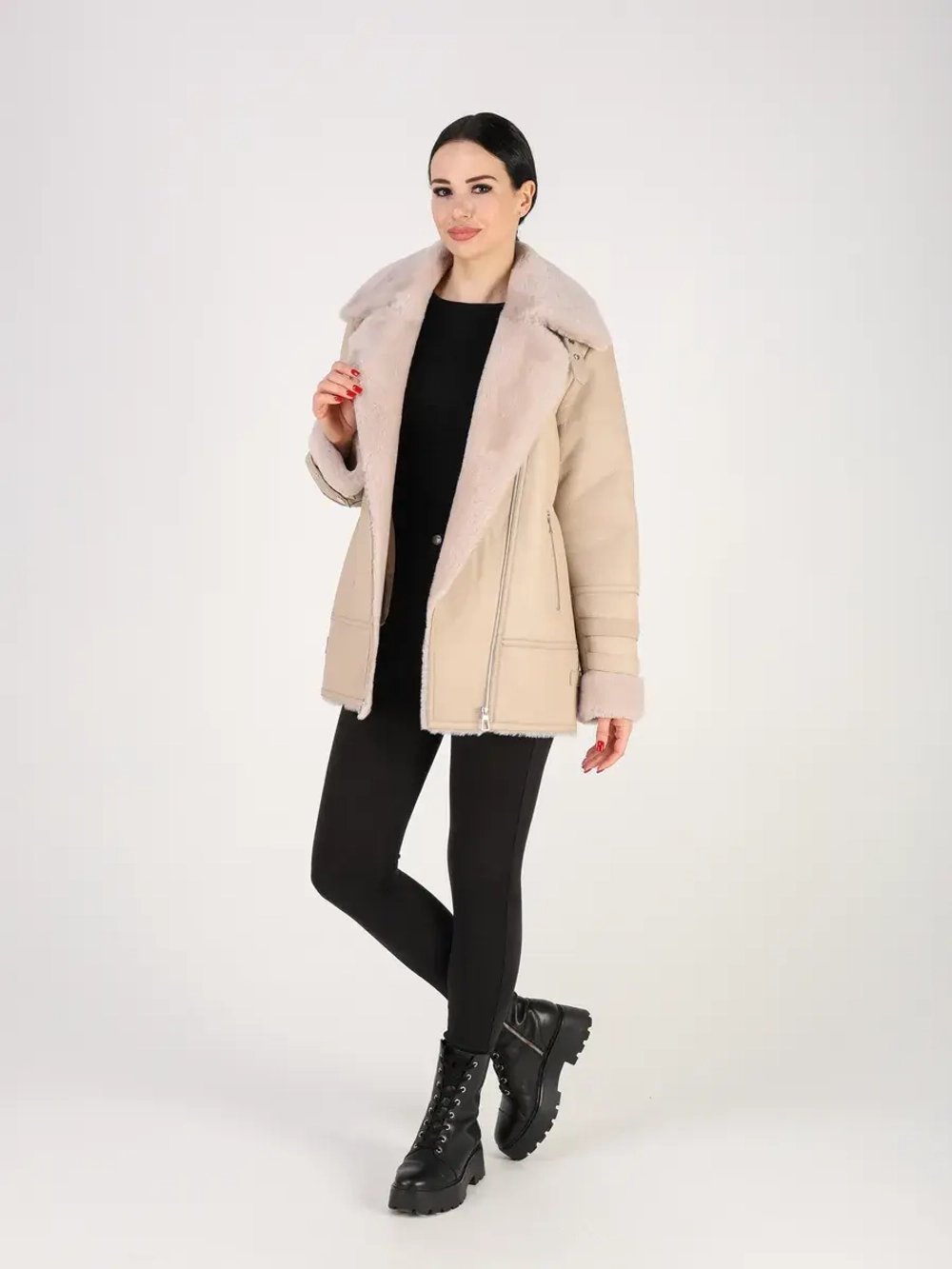 Дубленка зимняя натуральная авиатор оверсайз Турция