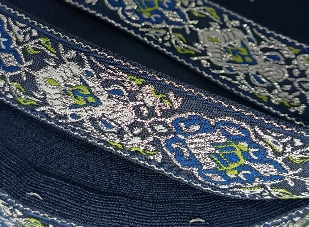 Тесьма Жаккард с люрексом, ш. 3,2 см, темно синий