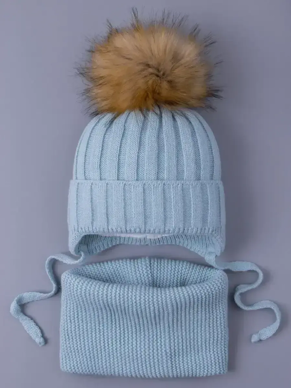 Шапка зимняя детская с помпоном и снуд