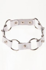 Белый ошейник с хромированными кольцами (Цвет: белый)
