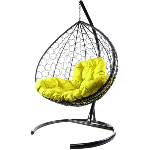 Подвесное кресло XL с ротангом чёрное, зелёная подушка M-Group