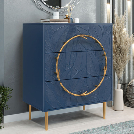Комод Арт Колор leaves Стайл Голд с 3 ящиками Королевский синий