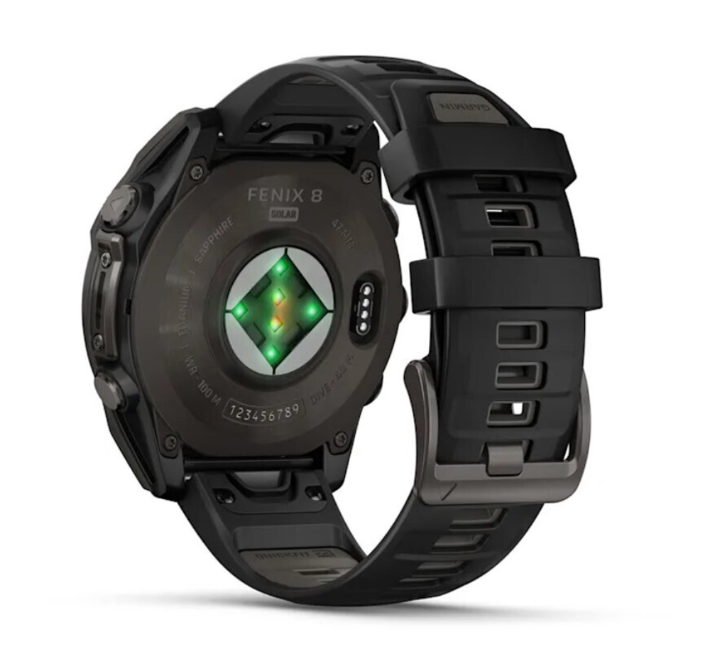 Умные часы Garmin Fenix 8, 47 мм, Solar, Sapphire Carbon Gray DLC Titanium with Black/Pebble Gray Silicone