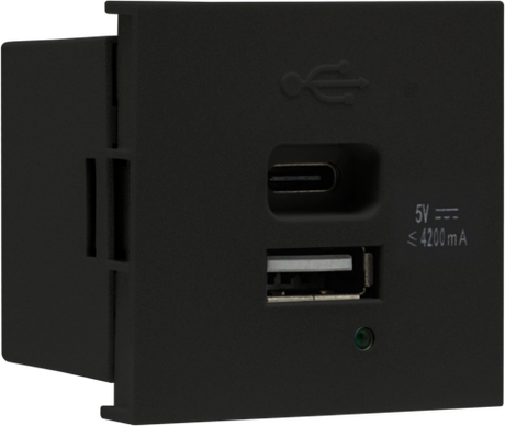 USB зарядное устройство,  4.2A ,  Type A + C,  2 мод.,  черн. матовая (45х45мм)