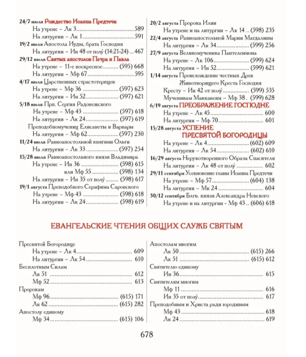 Евангелие-Апракос. Евангельские чтения на каждый день согласно церковным зачалам по-церковнославянски и по-русски.