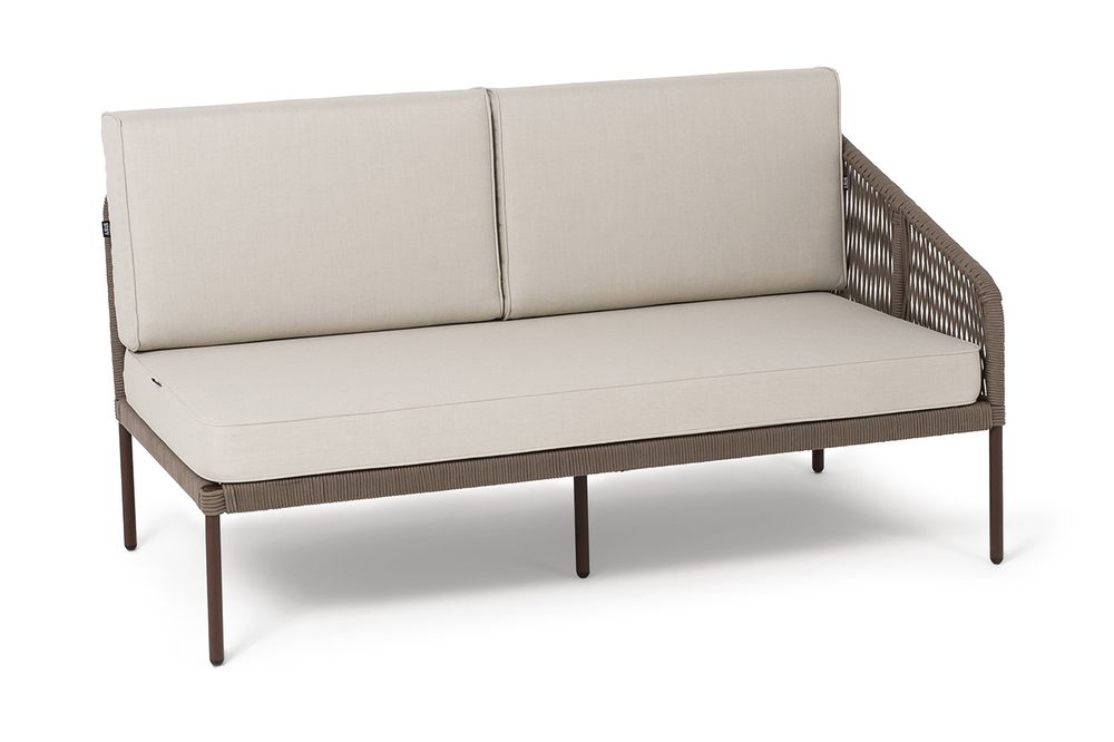 "Канны" левый модуль плетеный из роупа, каркас алюминий коричневый (RAL8016) муар, роуп коричневый круглый, ткань бежевая 035